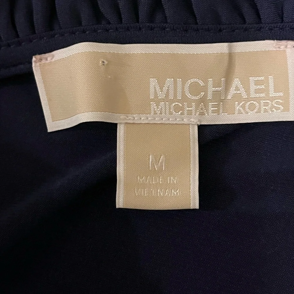 Michael Kors Navy Sleeveless Shift Mini with Ruffle Trim & V Neck, size Med